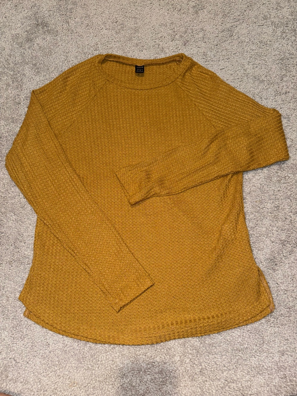 SHEIN Mustard Crewneck Waffle Knit Sweater
